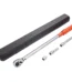 Torque wrench with 72-tooth ratchet head and metal handle on a workbench
