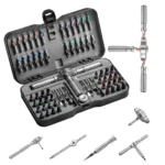 Open case showing 66-in-1 ratchet screwdriver set with magnetic bits and socket accessories