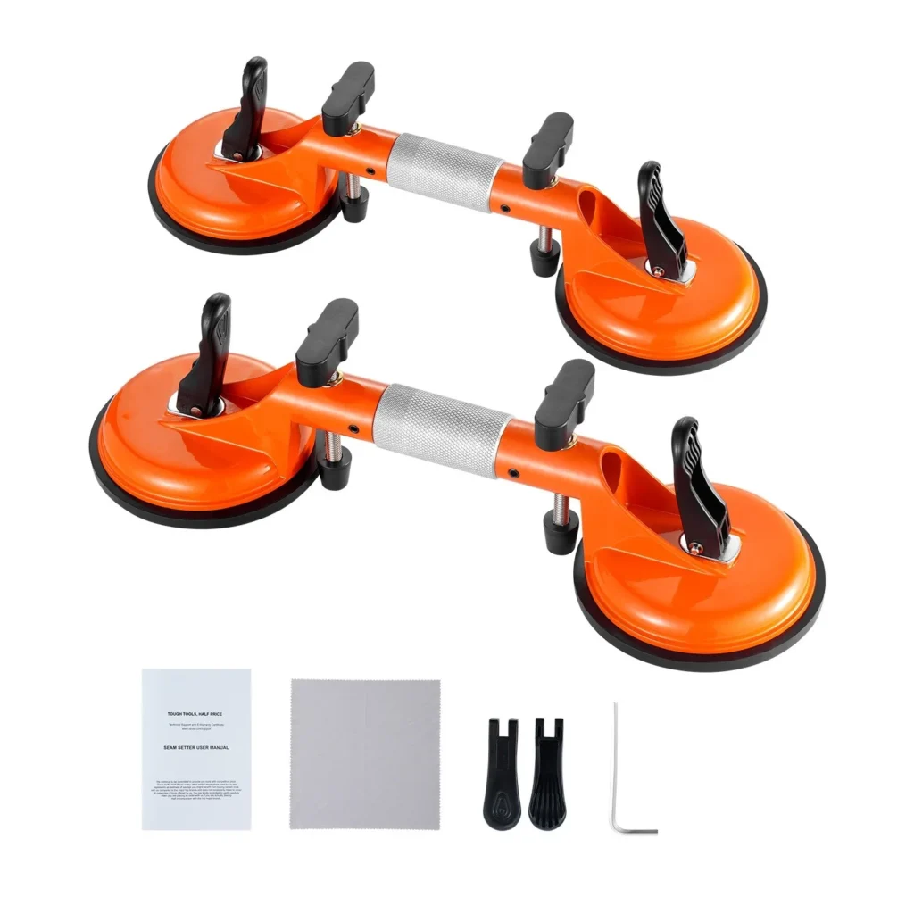 Two stone seam setter tools with 5 in vacuum suction cups and adjustable bodies