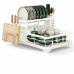 2-Tier Expandable Steel Dish Drying Rack with Drainboard